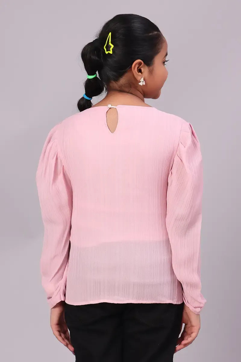 Girl's Georgette Solid Top - Pink - View 8