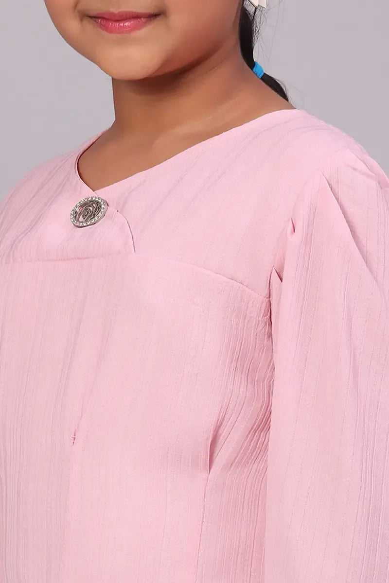 Girl's Georgette Solid Top - Pink - View 12
