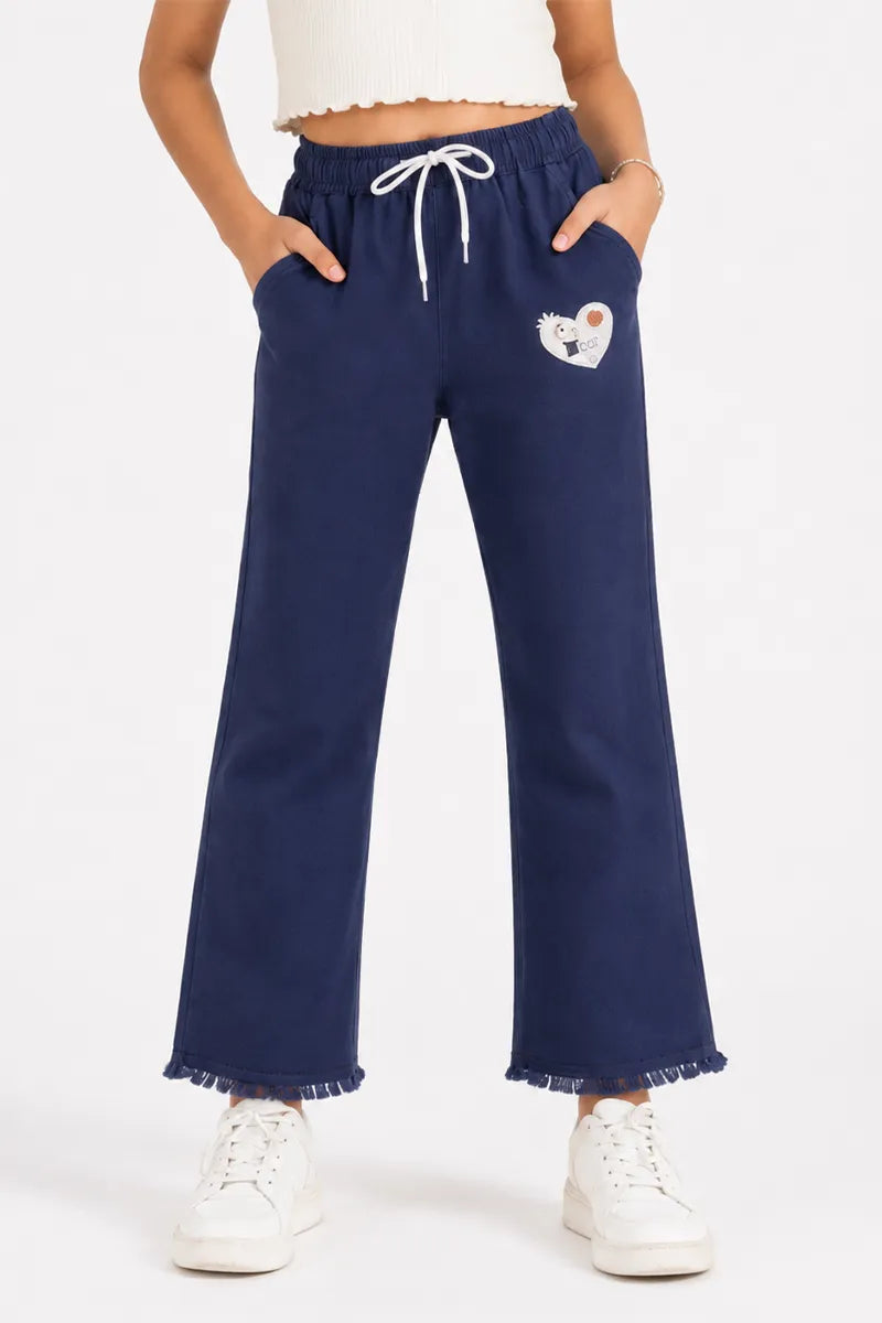Denim Solid Palazzo Pant for Girls - Dark Blue - View 5
