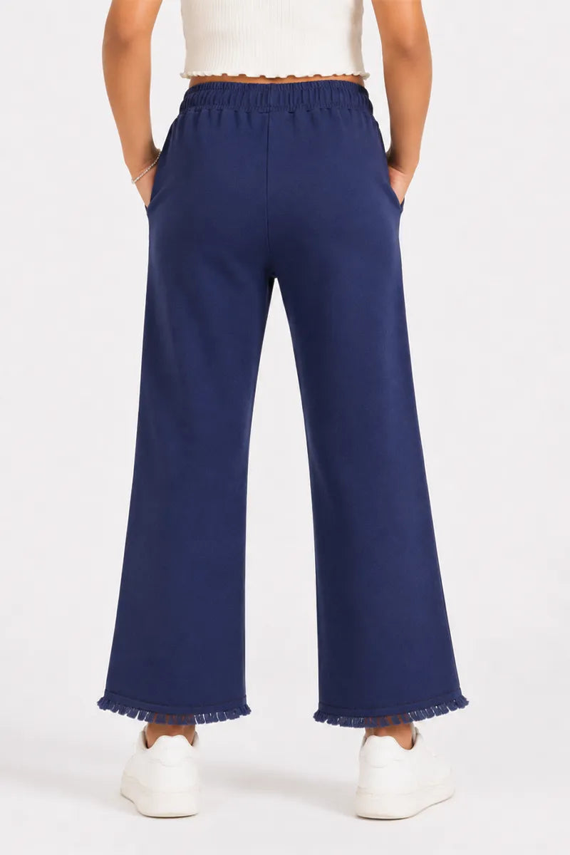 Denim Solid Palazzo Pant for Girls - Dark Blue - View 7