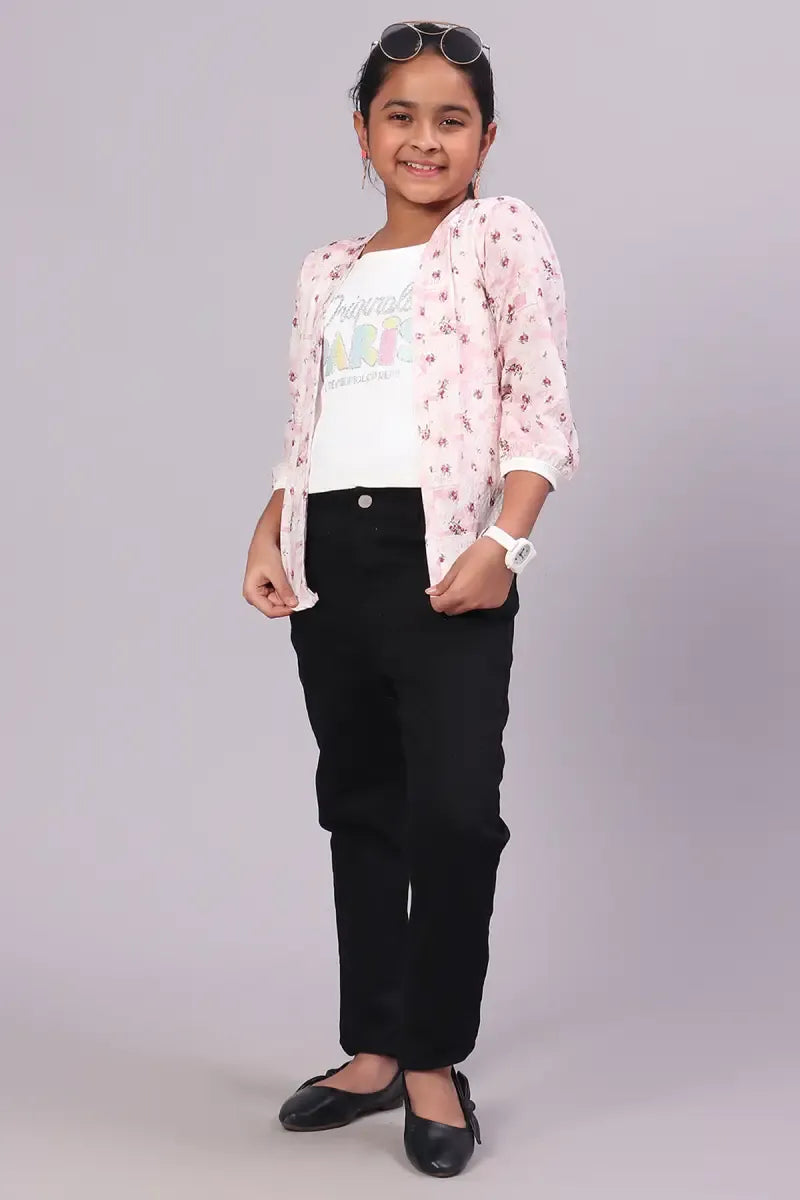 Girl's Georgette Printed Top - Baby Pink - View 1