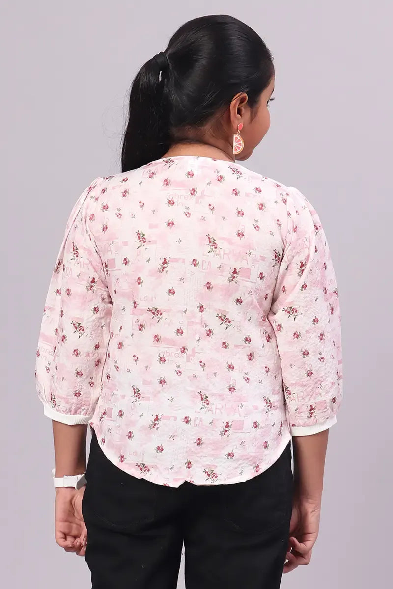 Girl's Georgette Printed Top - Baby Pink - View 2