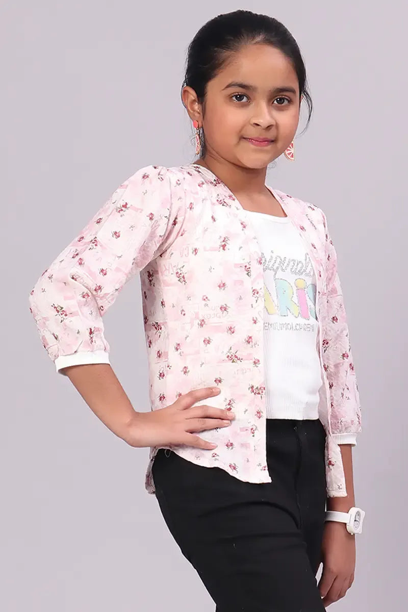 Girl's Georgette Printed Top - Baby Pink - View 3