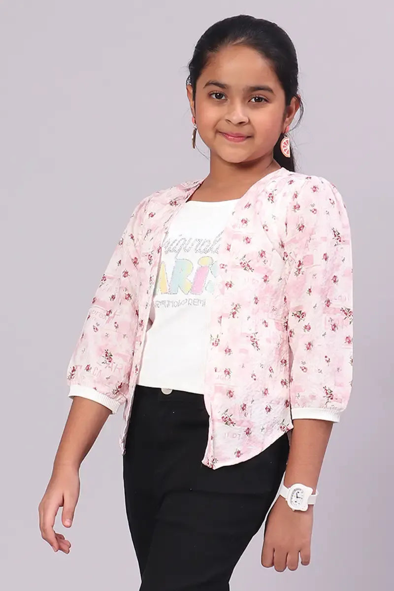 Girl's Georgette Printed Top - Baby Pink - View 4