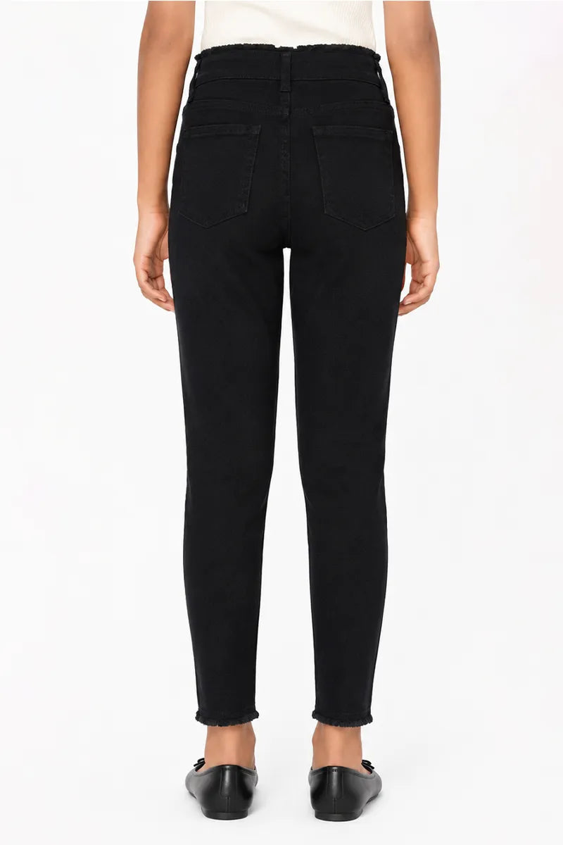 Girl's Denim Solid Stretchable Jeans - Black - View 3