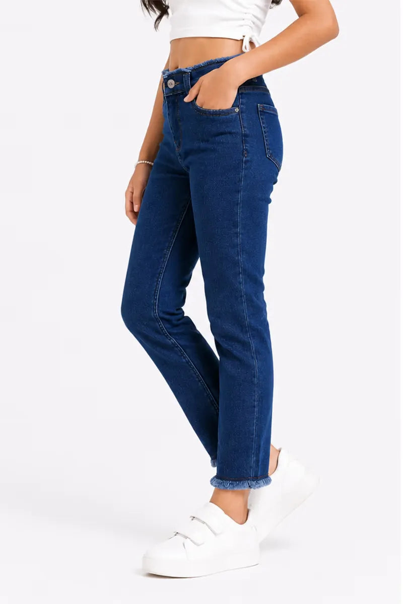 Girl's Denim Solid Stretchable Jeans - Dark Blue - View 10