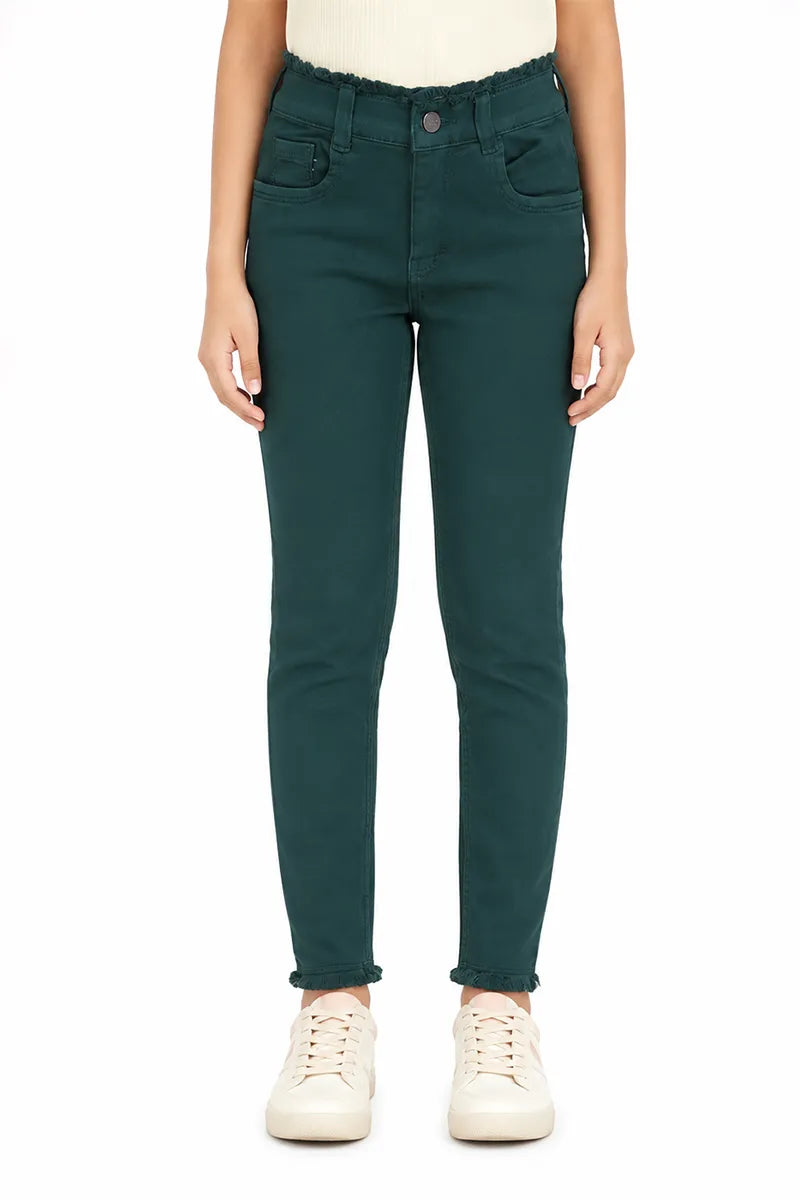 Girl's Denim Solid Stretchable Jeans - Dark Grey - View 13