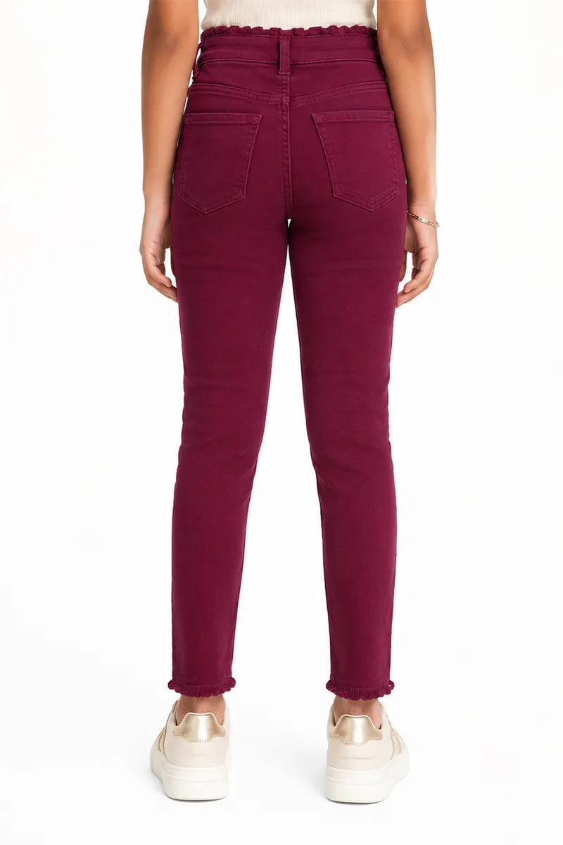 Girl's Denim Solid Stretchable Jeans - Wine - View 39