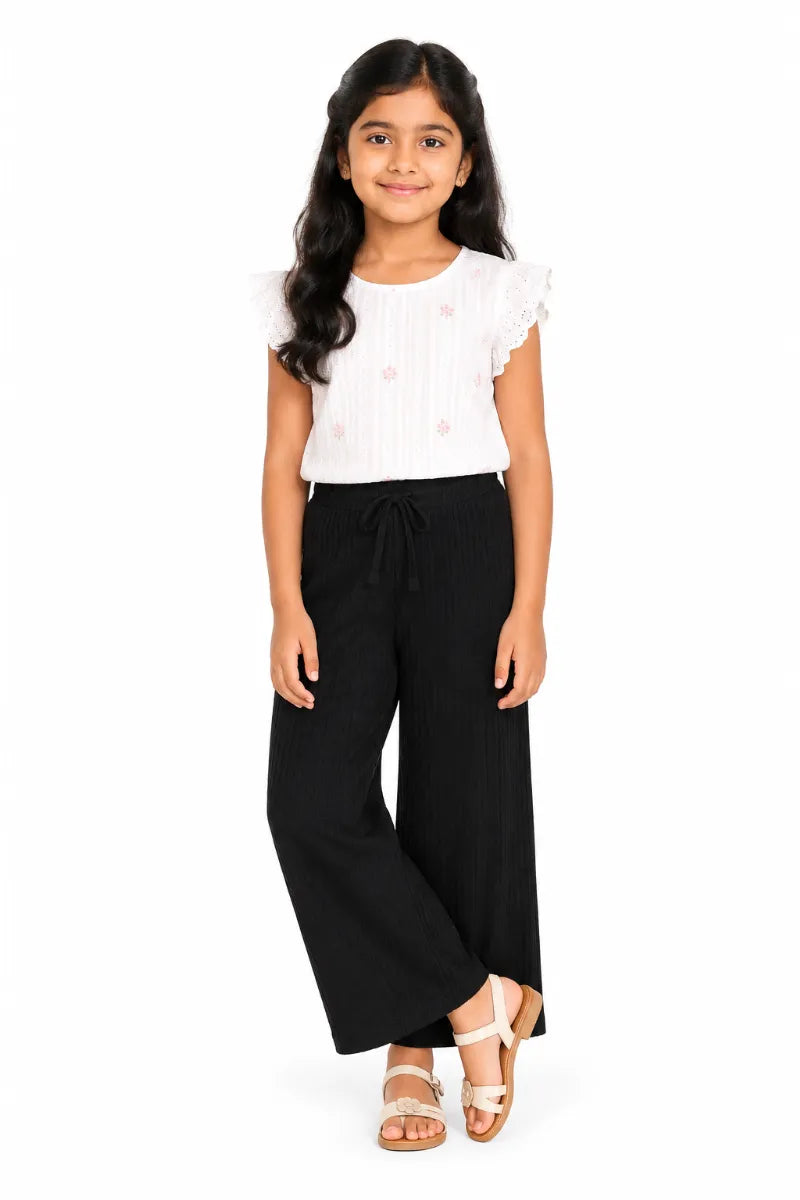 Girl's Lycra Solid Palazzos - Black - View 4