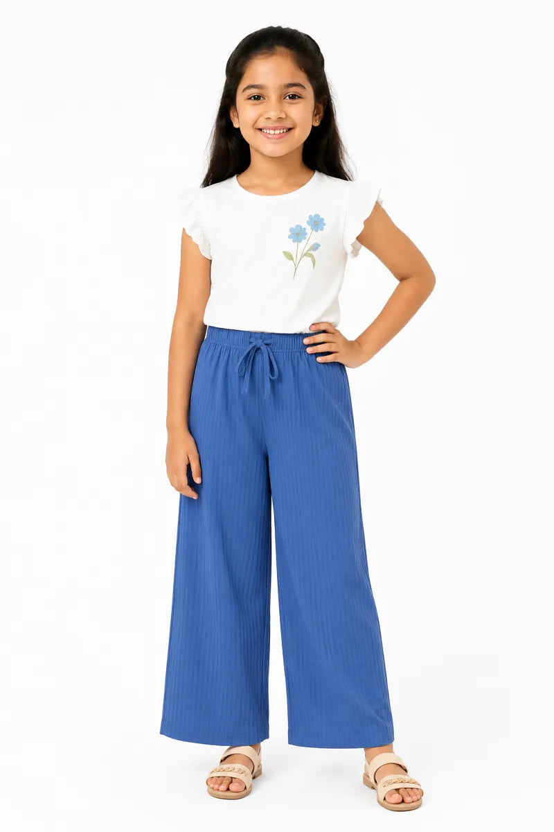 Girl's Lycra Solid Palazzos - Blue - View 8