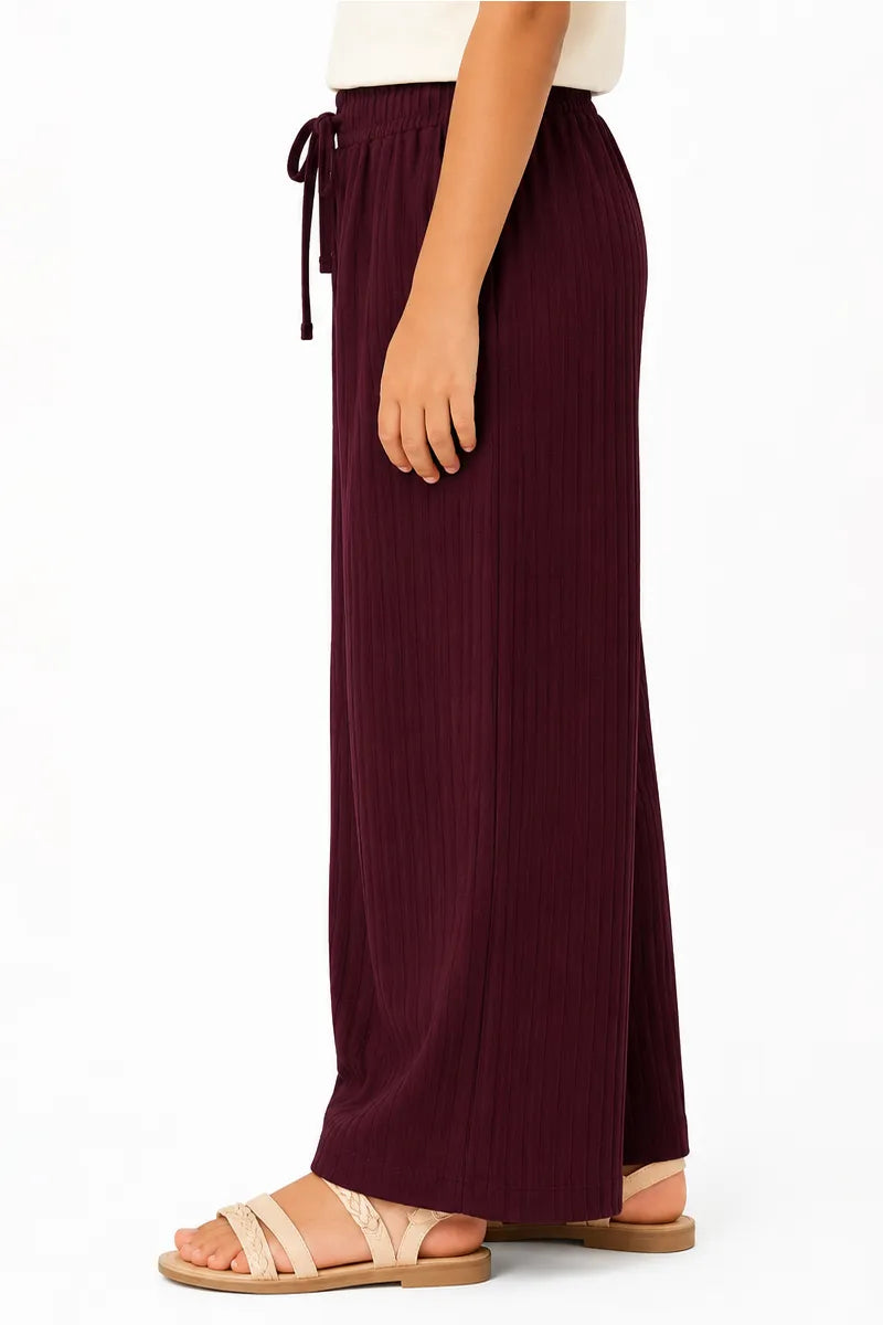 Girl's Lycra Solid Palazzos - Burgundy - View 10