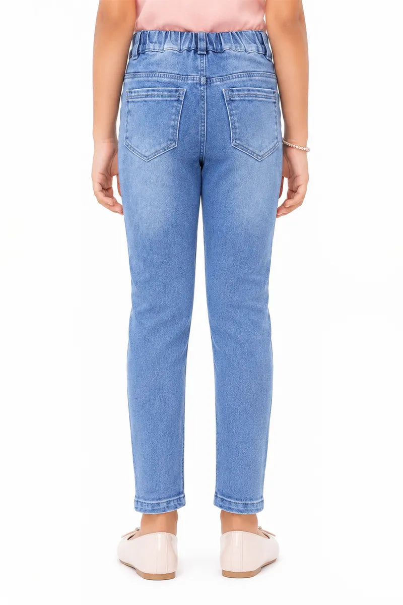 Girl's Denim Solid Mid Rise Jeans - Blue - View 3