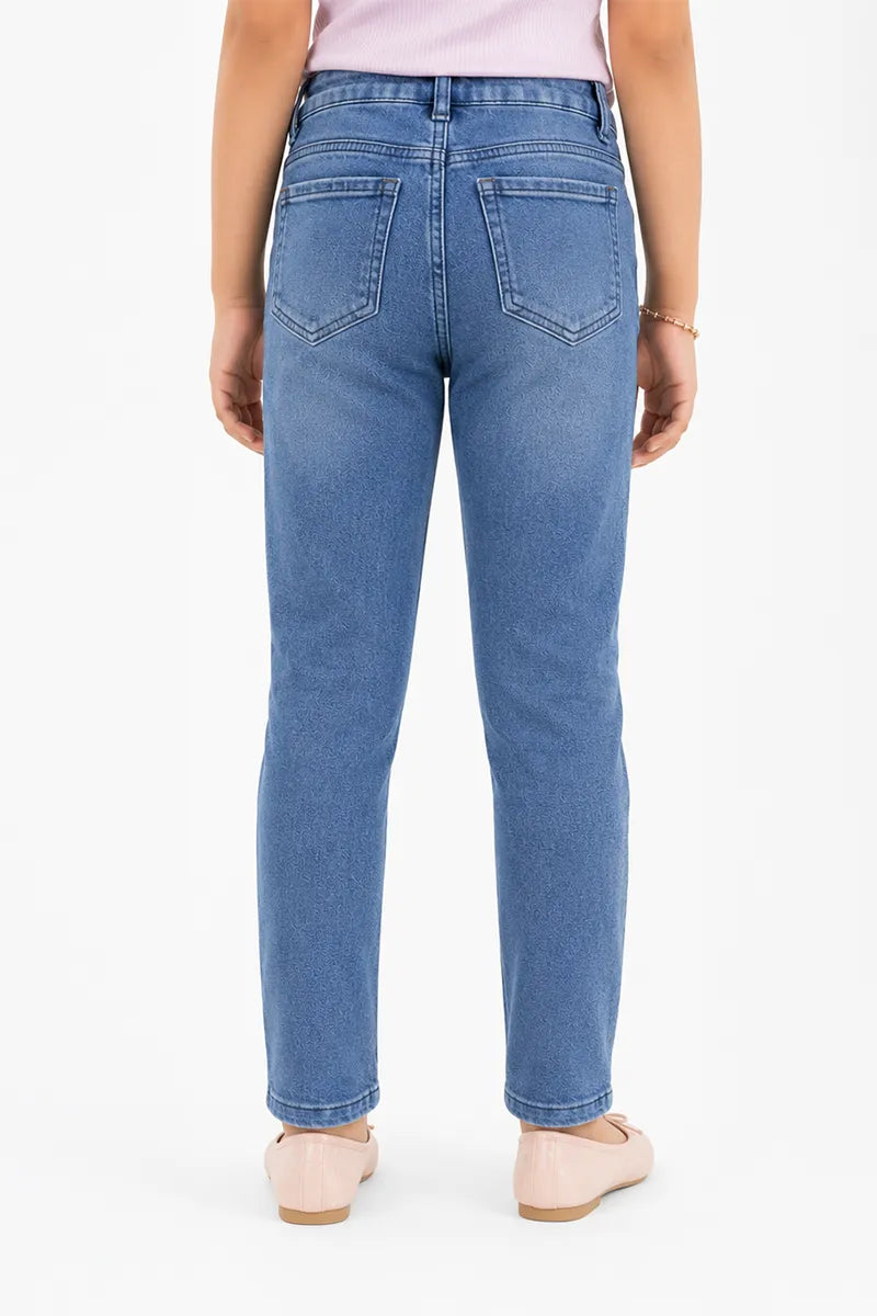 Girl's Denim Solid Mid Rise Jeans - Dark Blue - View 7