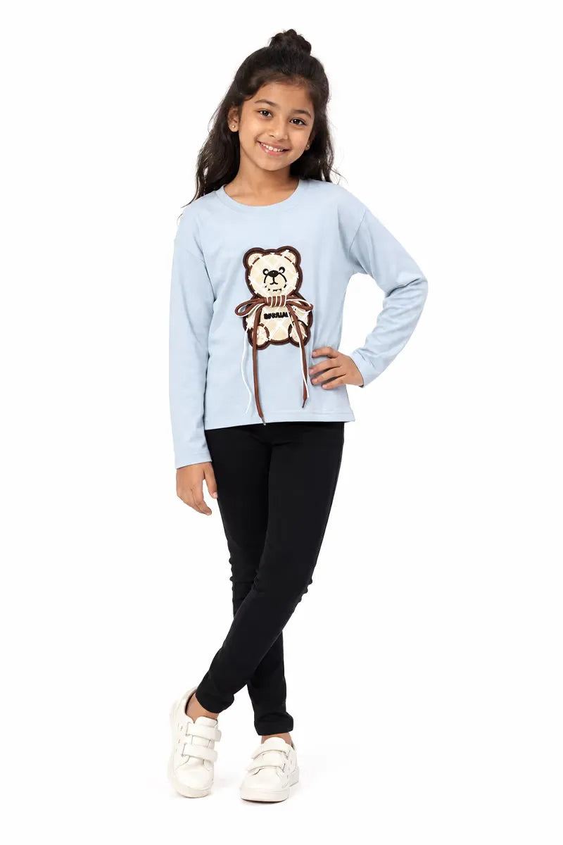 Lycra Solid T-Shirt for Girl - Blue Grey - View 4