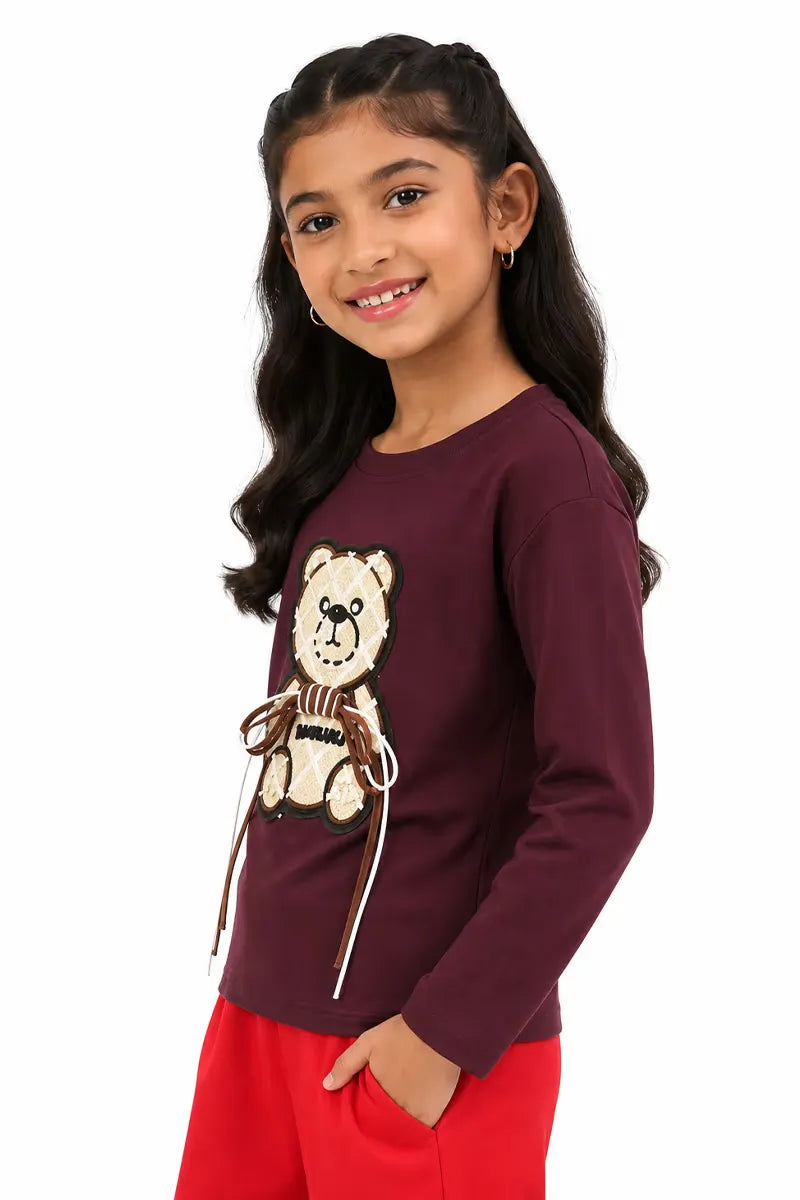 Lycra Solid T-Shirt for Girl - Wine - View 14