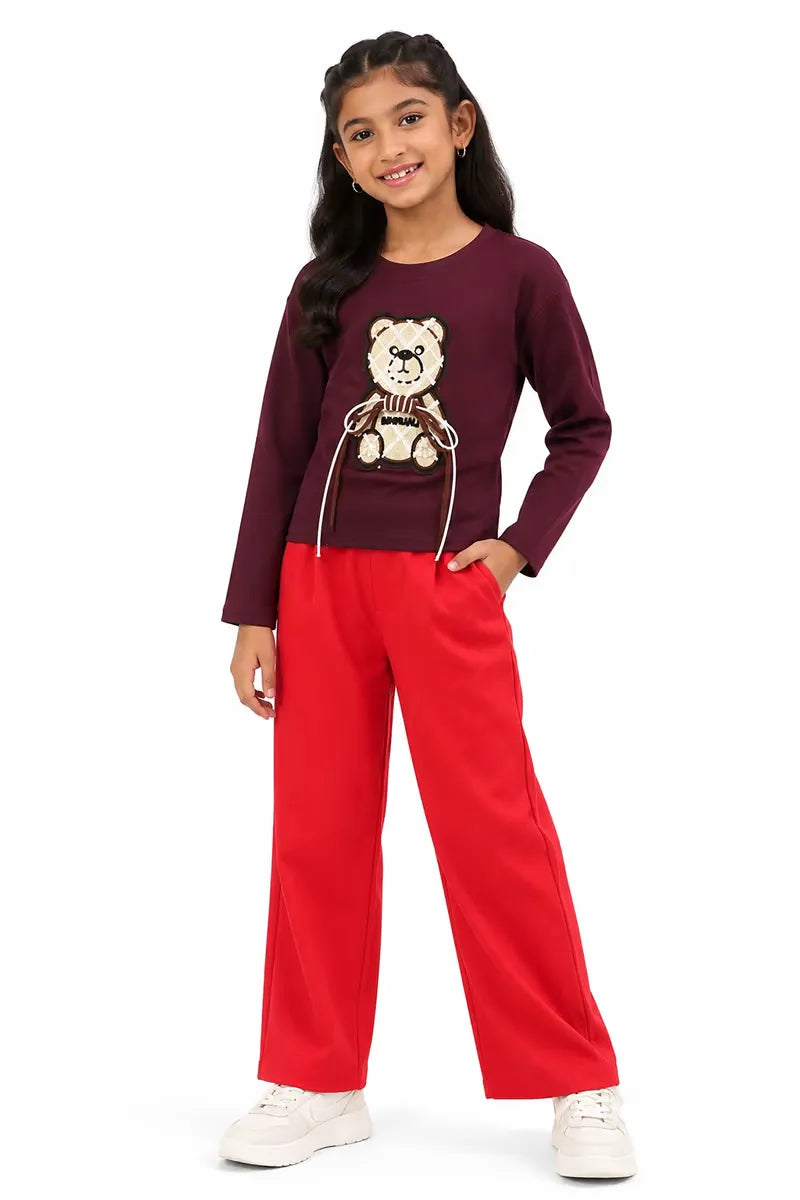 Lycra Solid T-Shirt for Girl - Wine - View 16