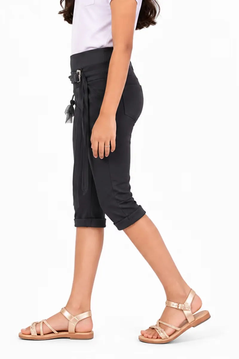 Girl's Lycra Solid Capri - Grey - View 6