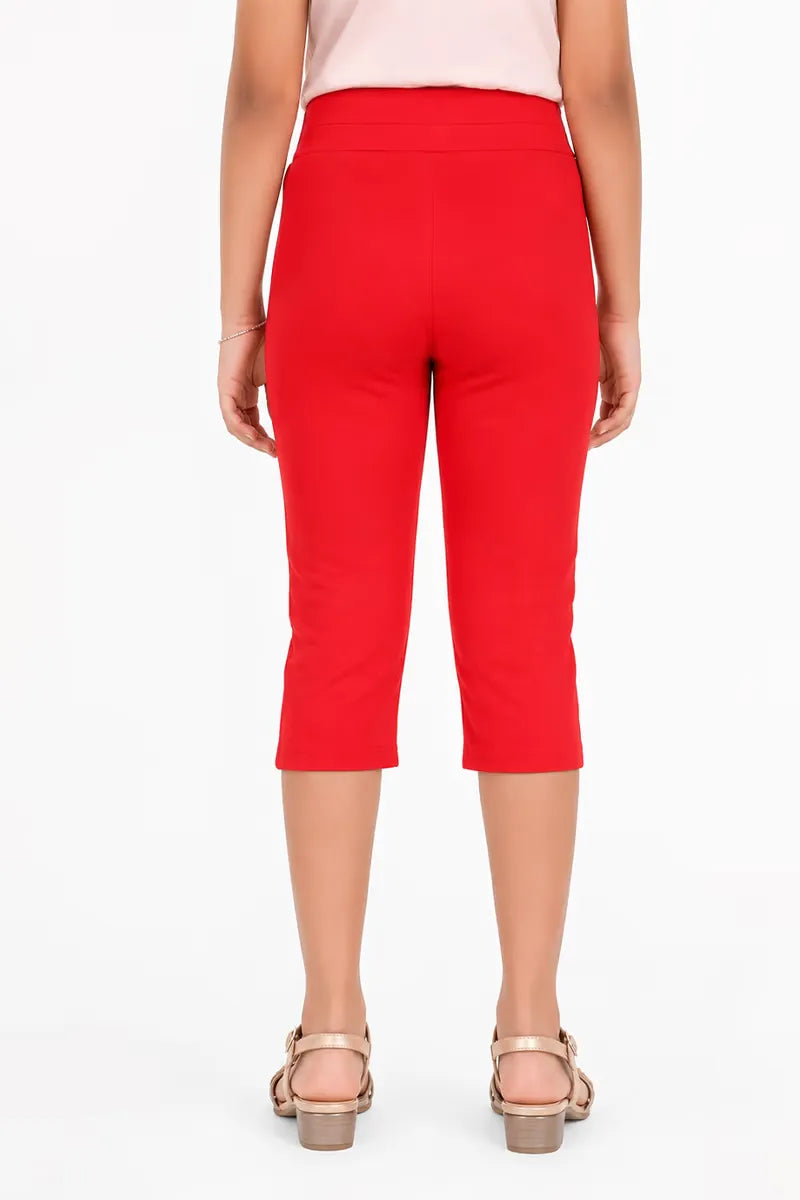 Girl's Lycra Solid Capri - Red - View 7