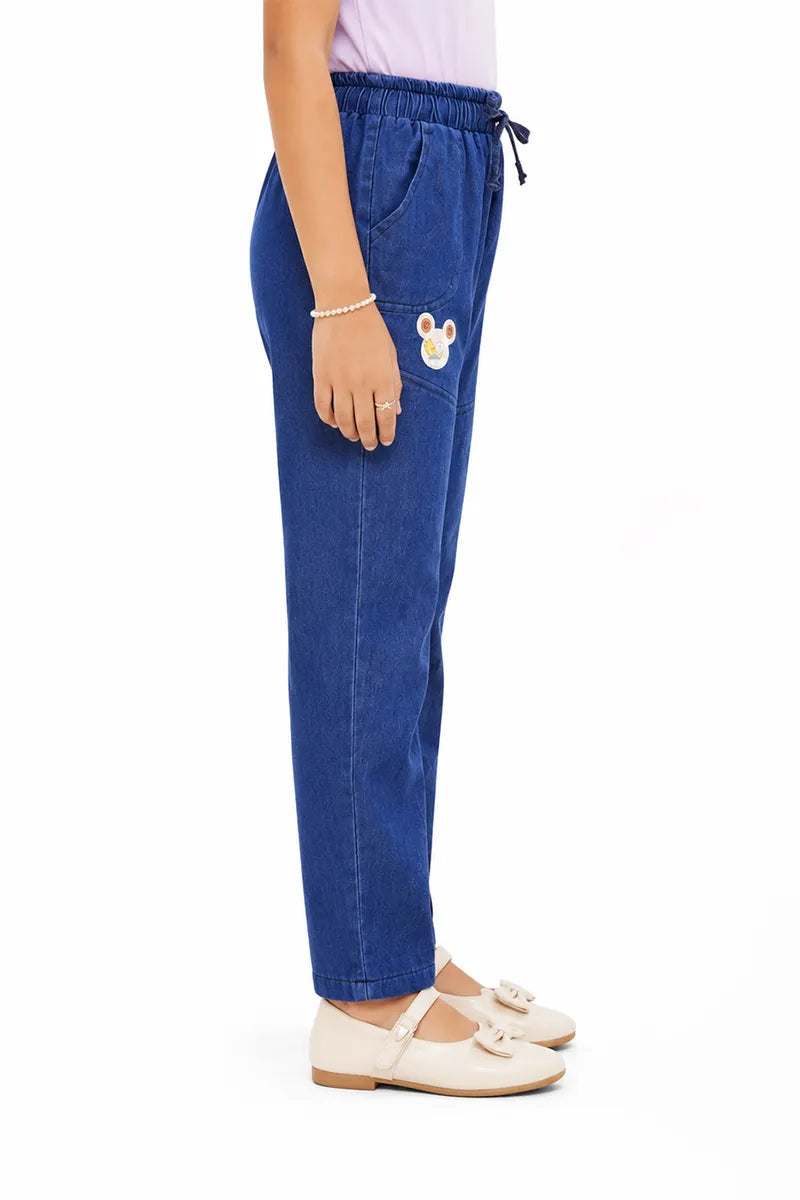 Girl's Denim Solid Mid Rise Jeans - Dark Blue - View 2