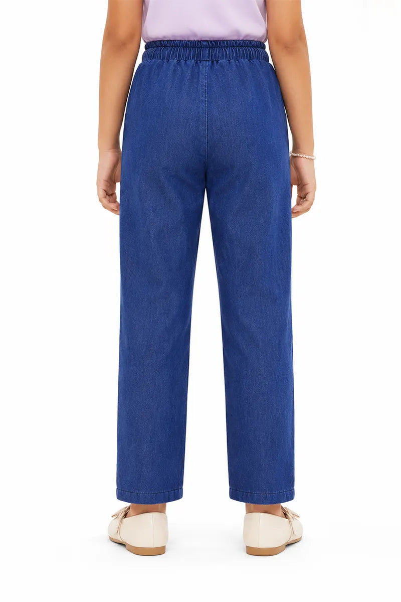 Girl's Denim Solid Mid Rise Jeans - Dark Blue - View 3