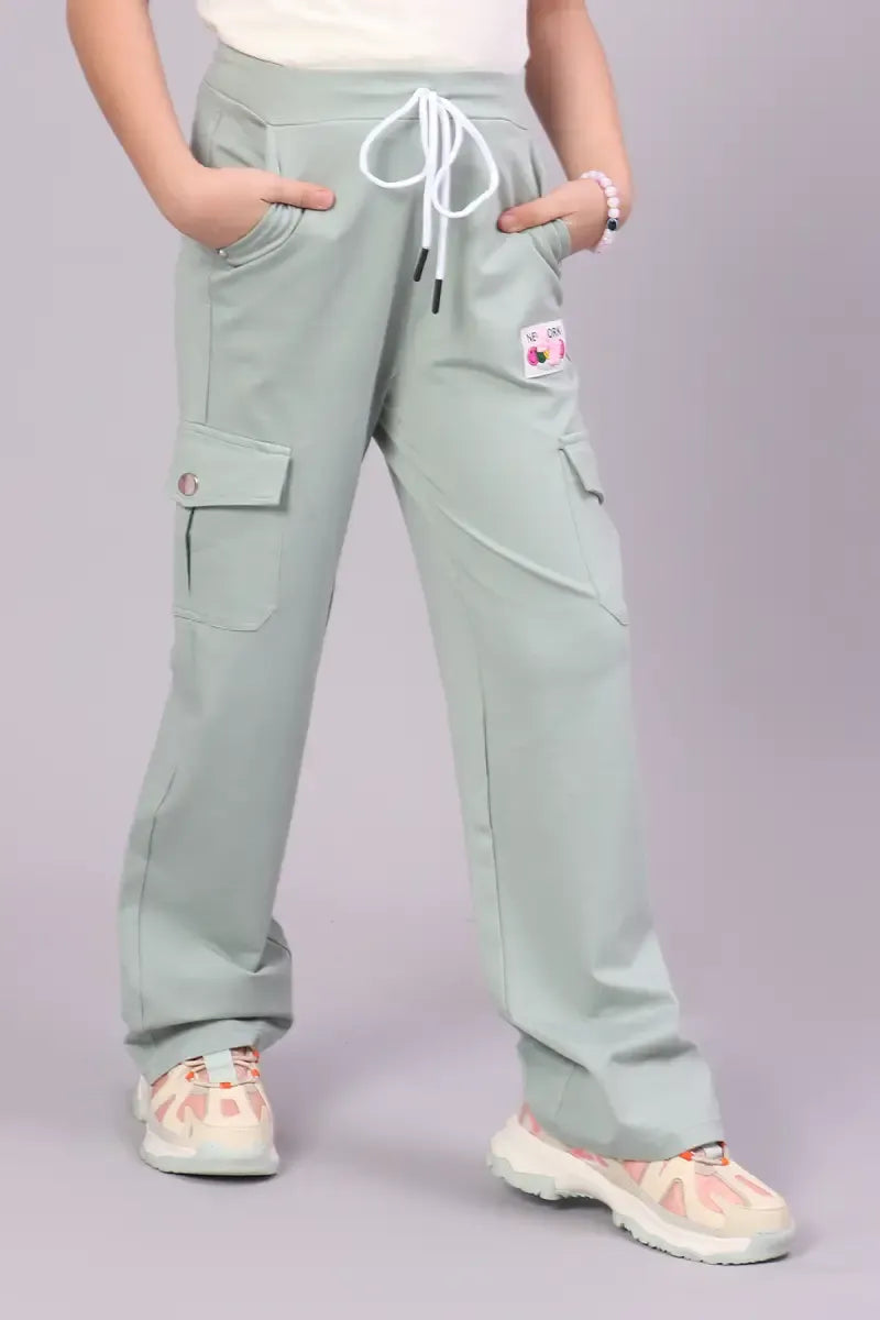 Girl's Cotton Lycra Solid Pants - Grey - View 2