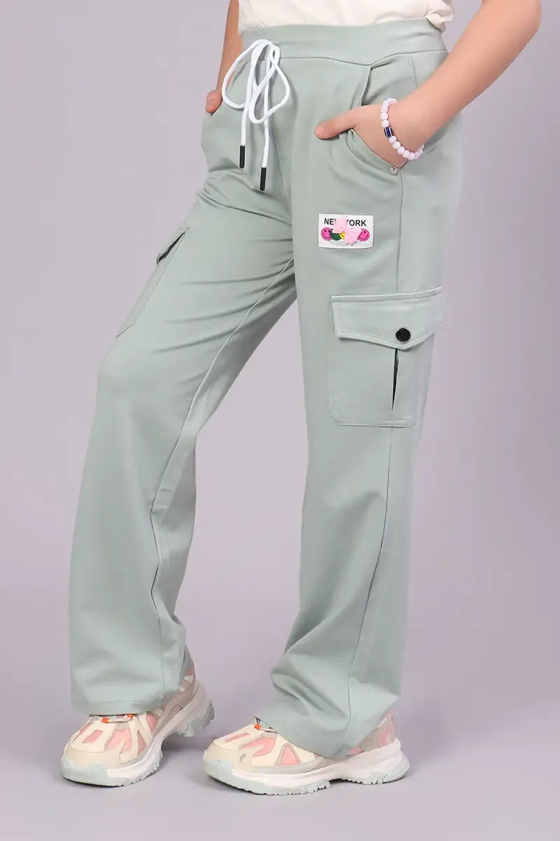 Girl's Cotton Lycra Solid Pants - Grey - View 3