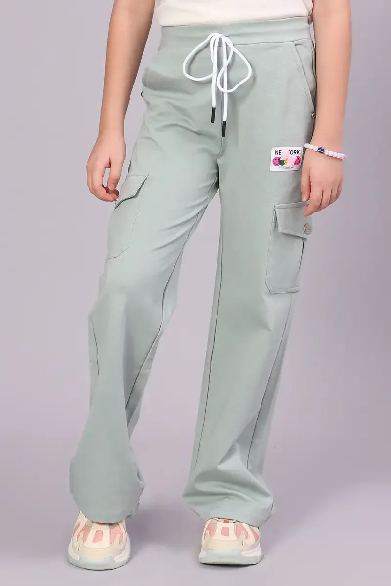 Girl's Cotton Lycra Solid Pants - Grey - View 6