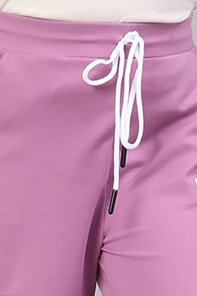 Girl's Cotton Lycra Solid Pants - Mauve - View 10