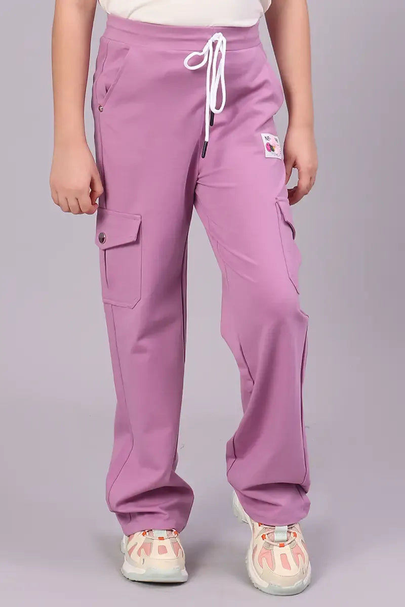 Girl's Cotton Lycra Solid Pants - Mauve - View 12