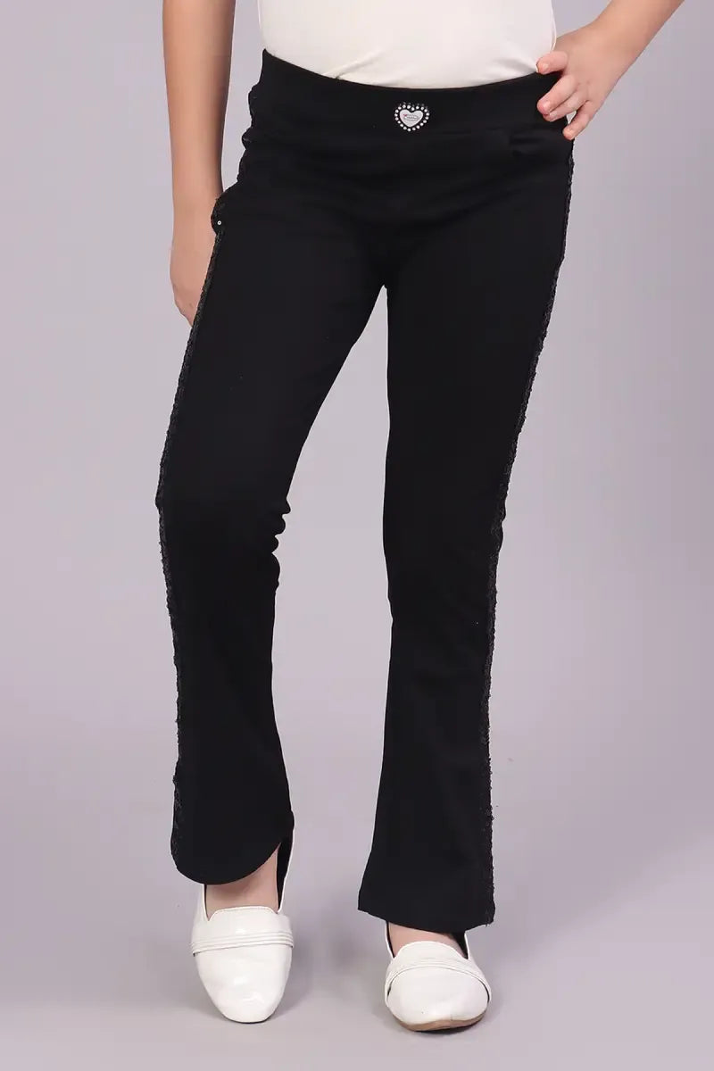 Girl's Lycra Solid Pant - Black - View 5