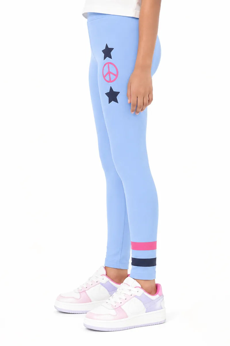 Girl's Cotton Lycra Printed Jeggings - Blue - View 6