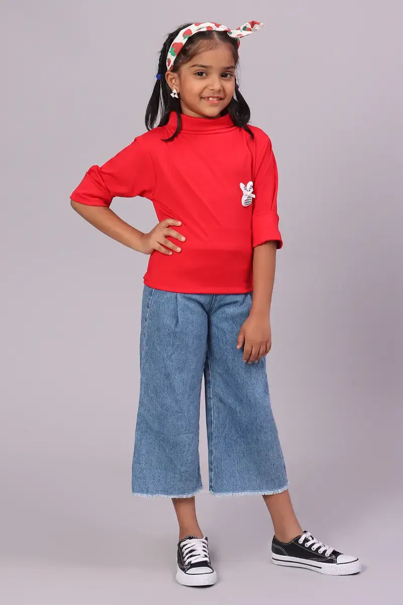 Lycra Solid T-Shirt for Girl - Red - View 19
