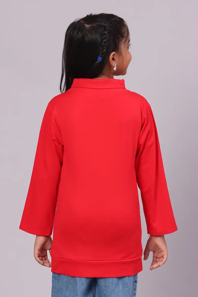 Lycra Solid T-Shirt for Girl - Red - View 20