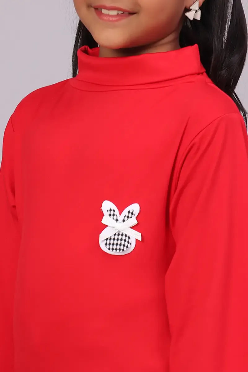 Lycra Solid T-Shirt for Girl - Red - View 24