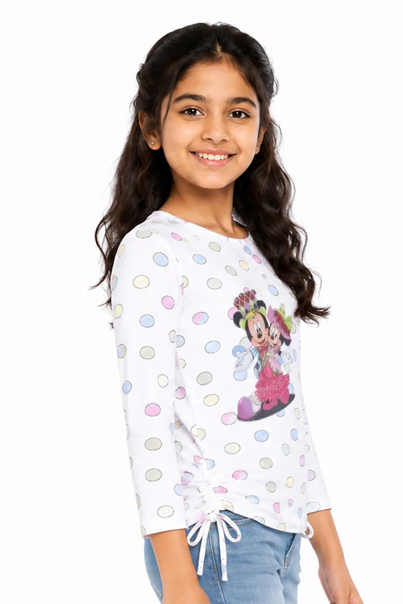 Girl's Lycra Printed Casual T-Shirt - White - View 2