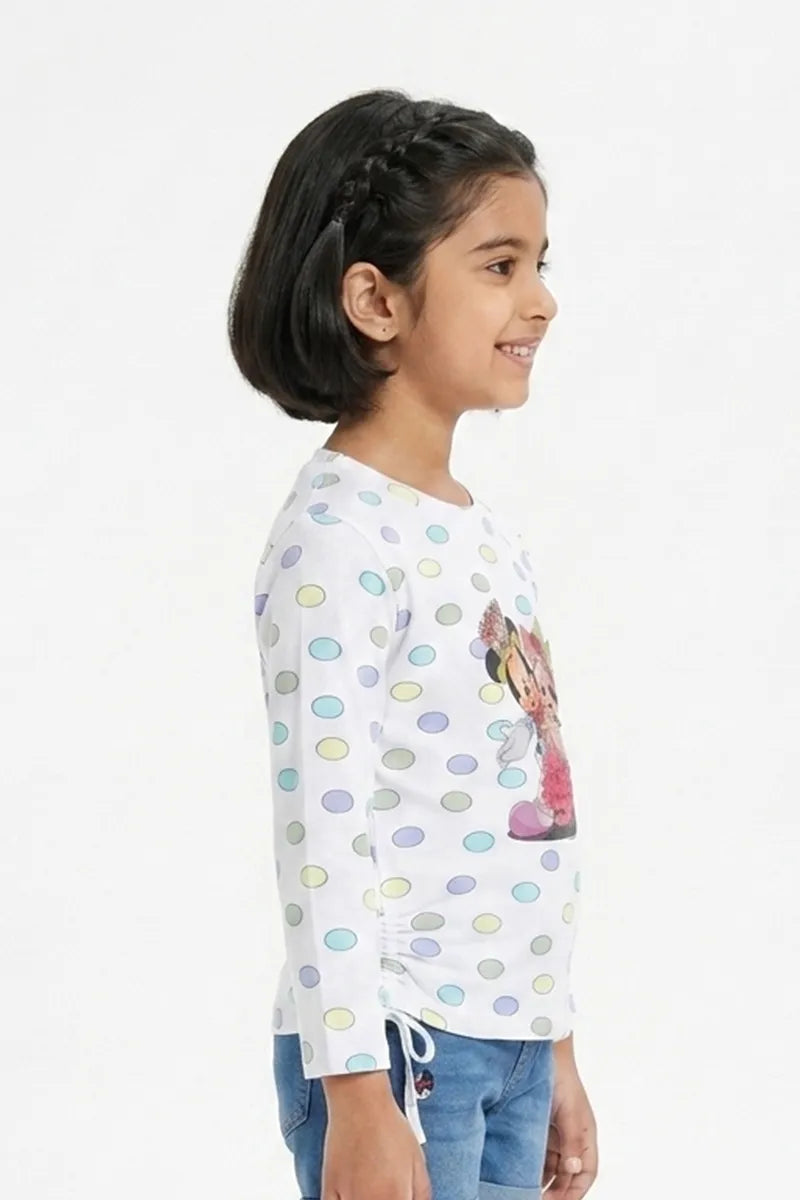 Girl's Lycra Printed Full Sleeve T-Shirt - White - View 2