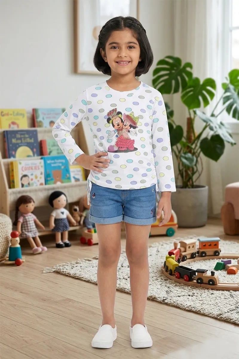 Girl's Lycra Printed Full Sleeve T-Shirt - White - View 4