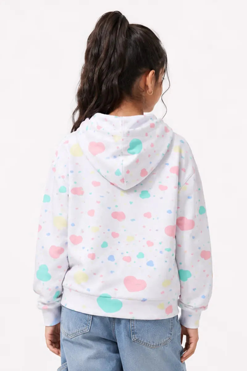 Lycra Printed Casual Hoodie for Girls - White - View 3
