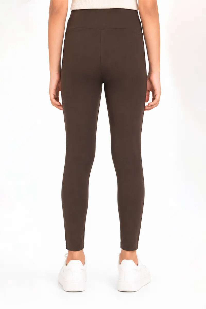 Girl's Cotton Lycra Solid Jeggings - Olive - View 11