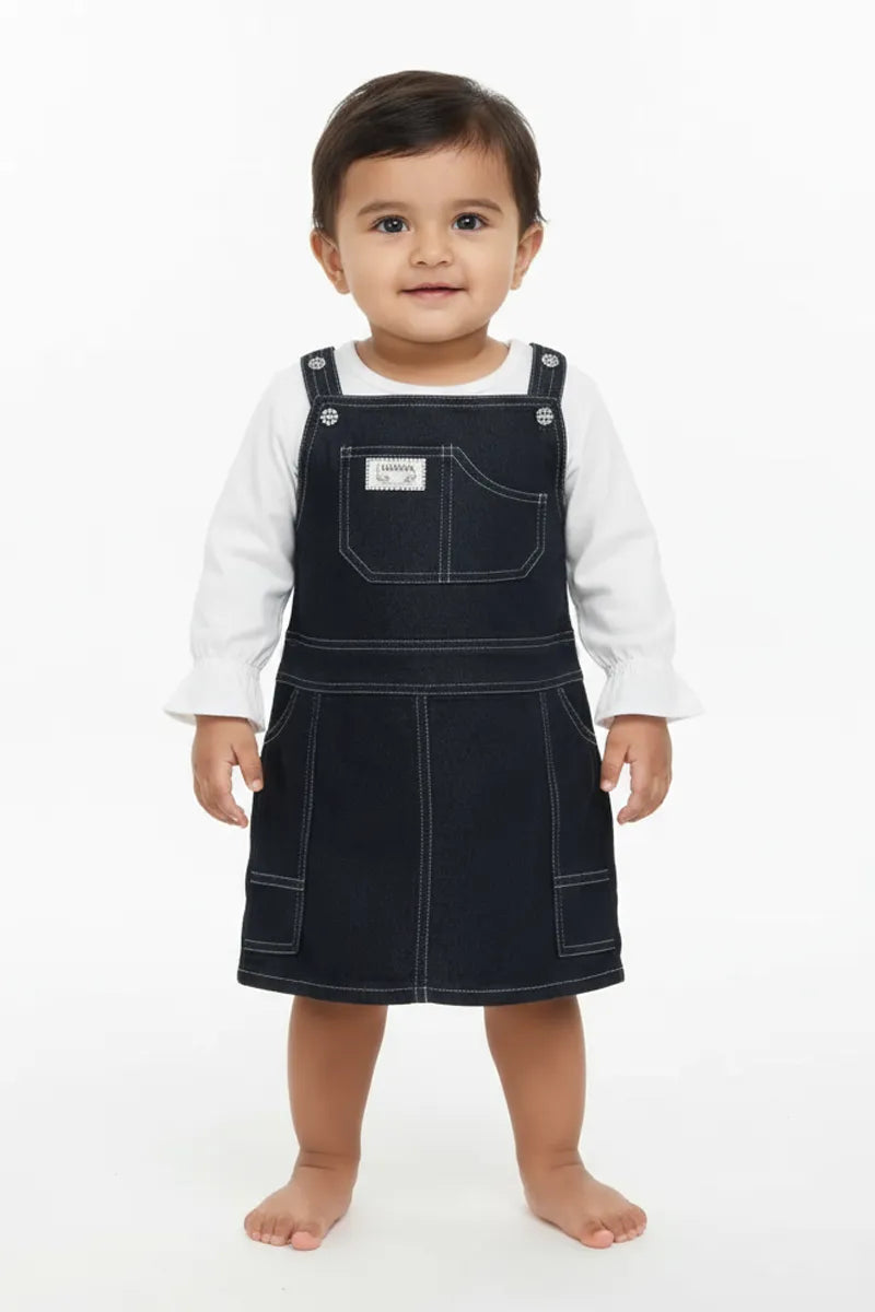 T-Shirt with Pinafore for Baby Girl - Navy Blue - View 6