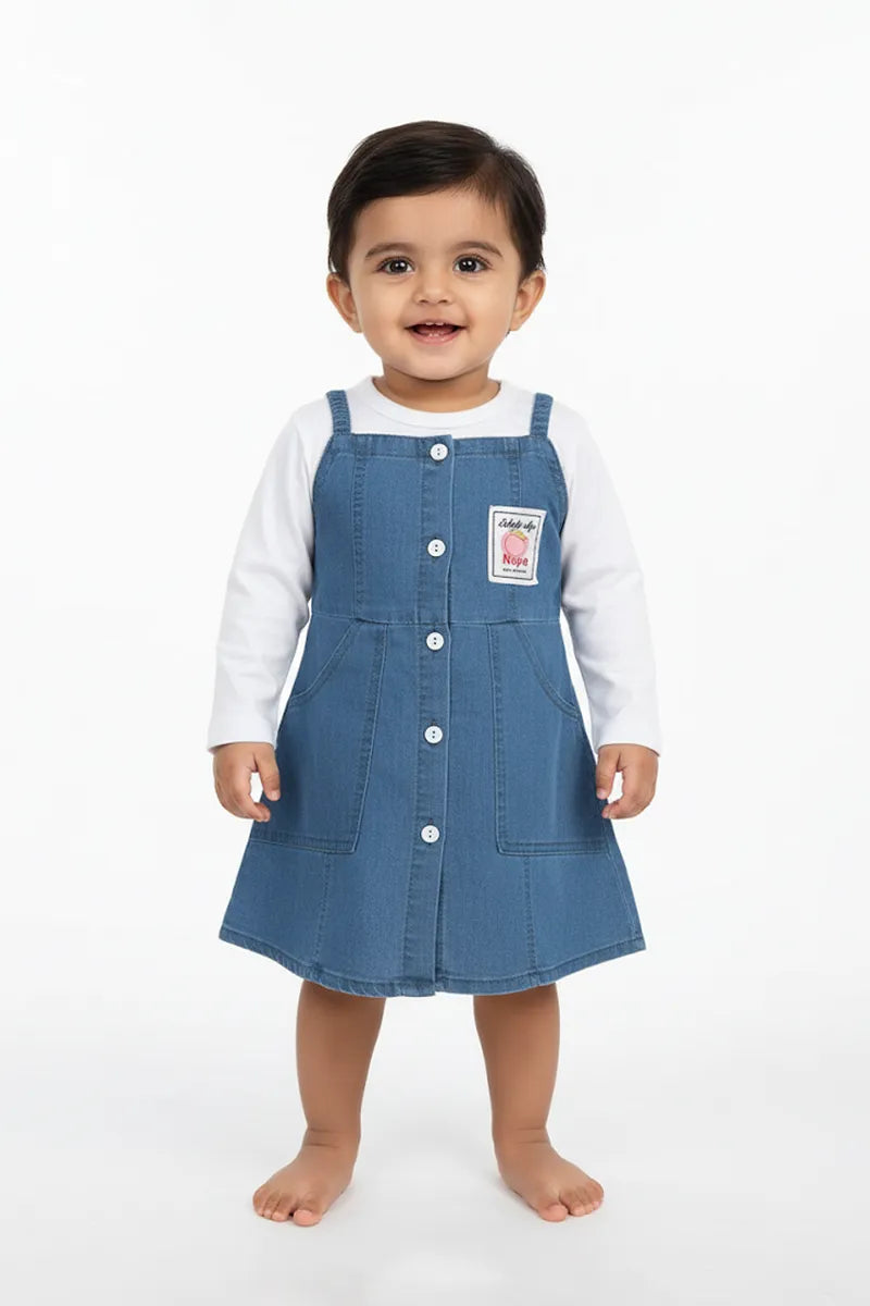 Just Born Girl's Solid T-Shirt with Pinafore Set - Blue - View 1