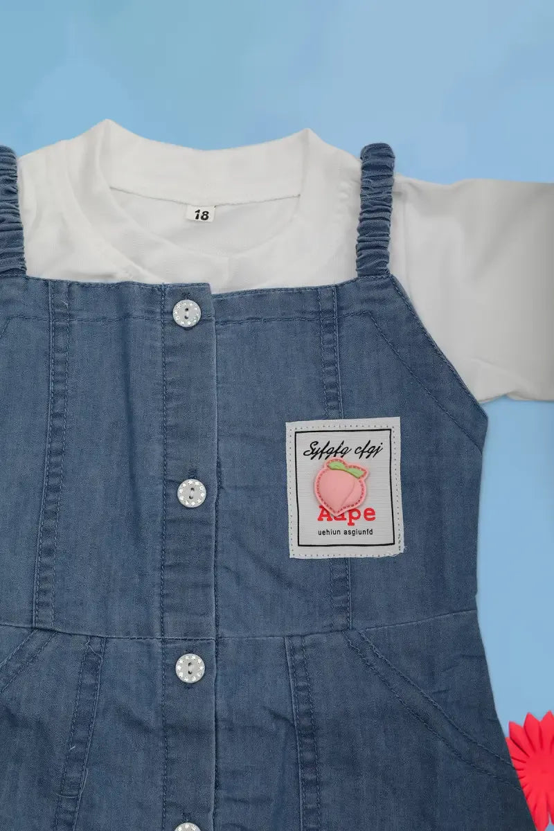 Just Born Girl's Solid T-Shirt with Pinafore Set - Blue - View 2