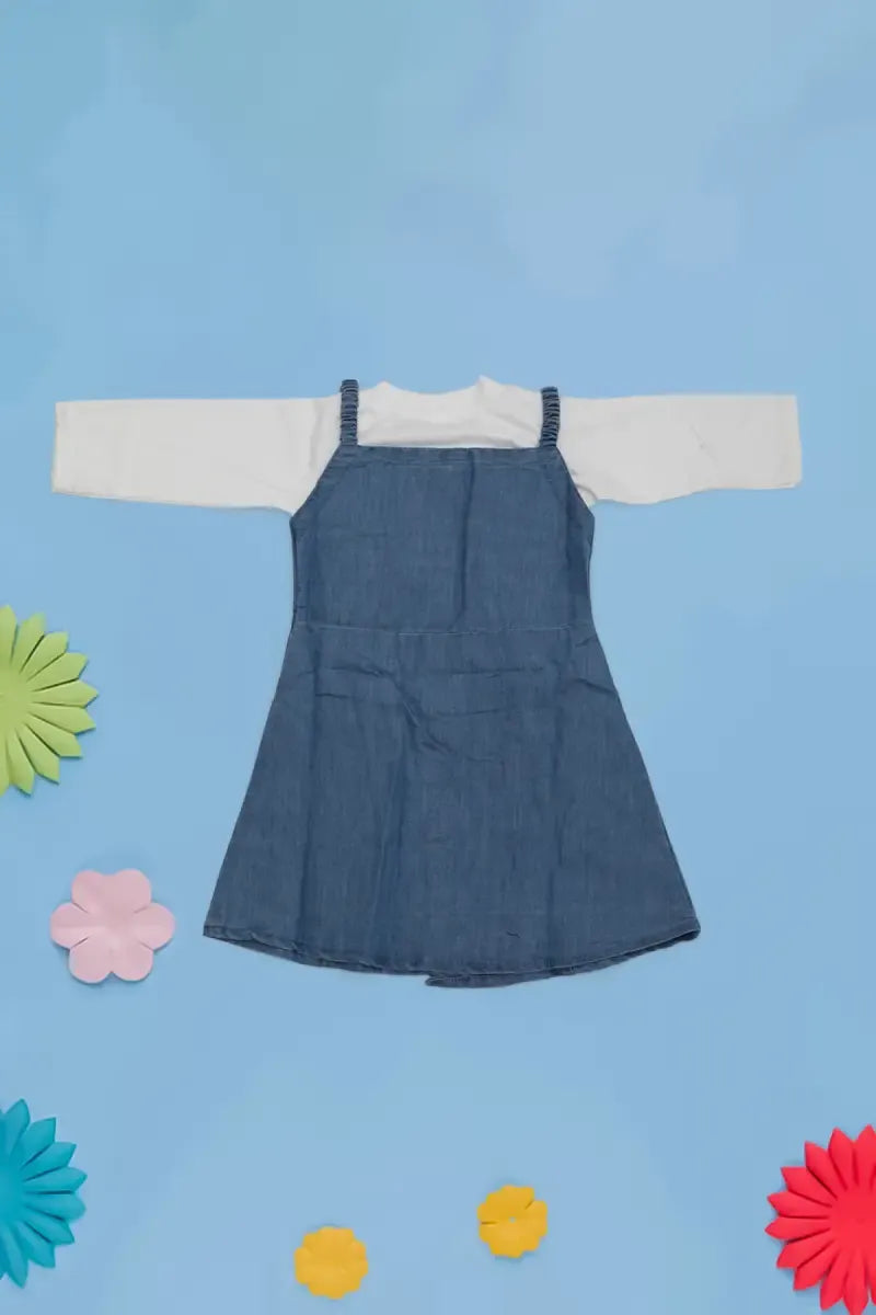 Just Born Girl's Solid T-Shirt with Pinafore Set - Blue - View 3