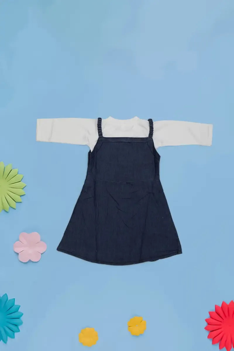 Just Born Girl's Solid T-Shirt with Pinafore Set - Dark Blue - View 8