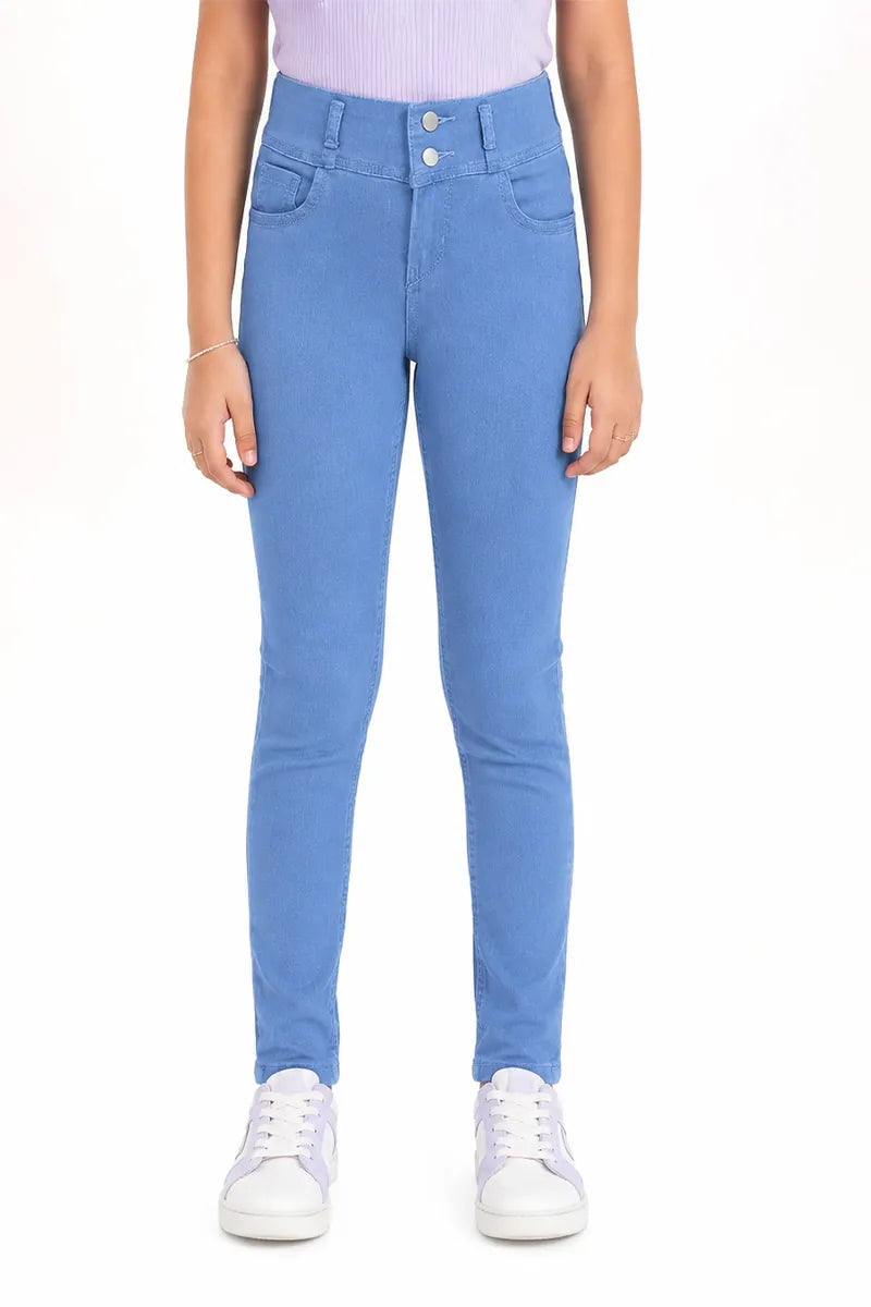 Girl's Denim Solid Regular Fit Jeans - Blue - View 1