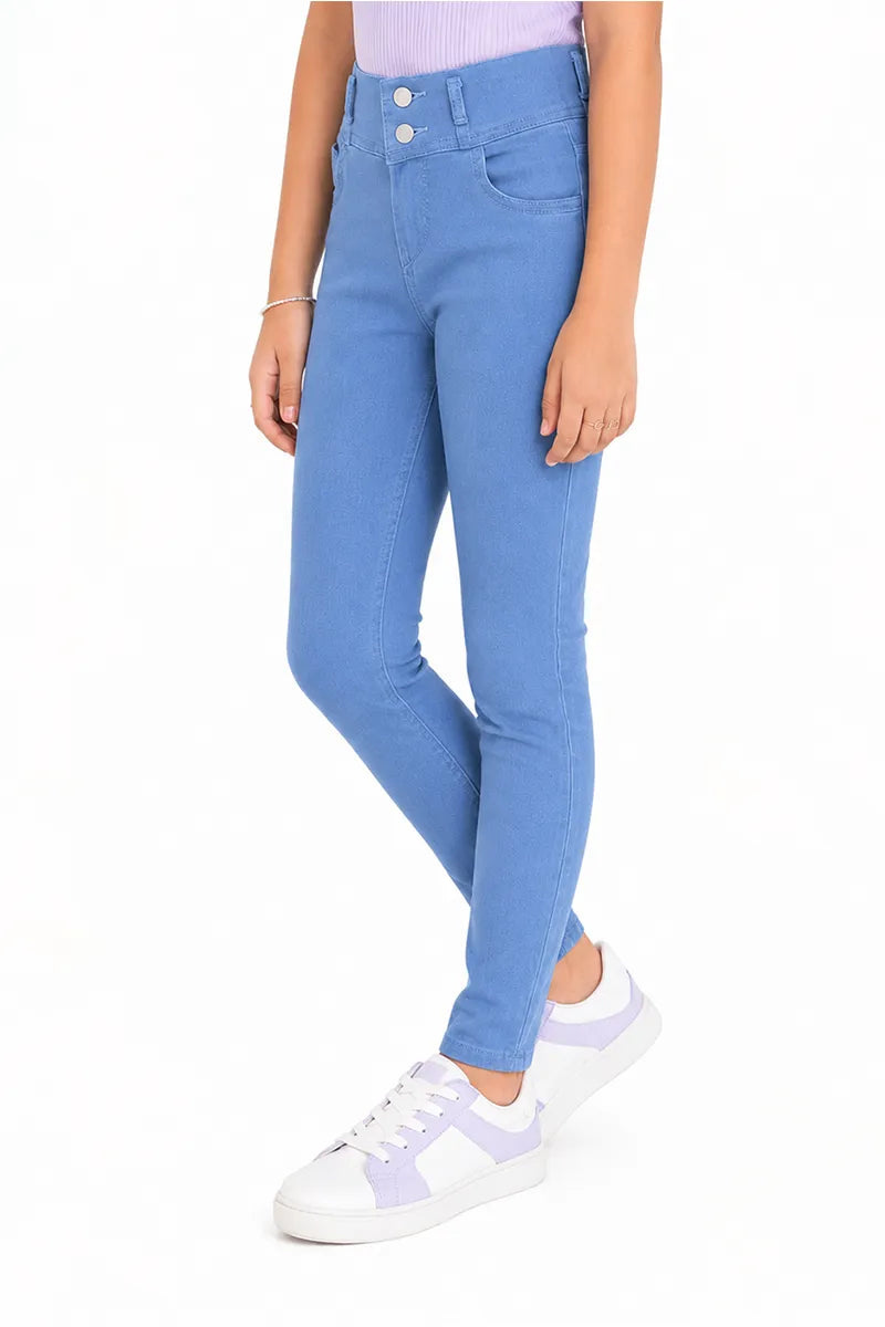 Girl's Denim Solid Regular Fit Jeans - Blue - View 2