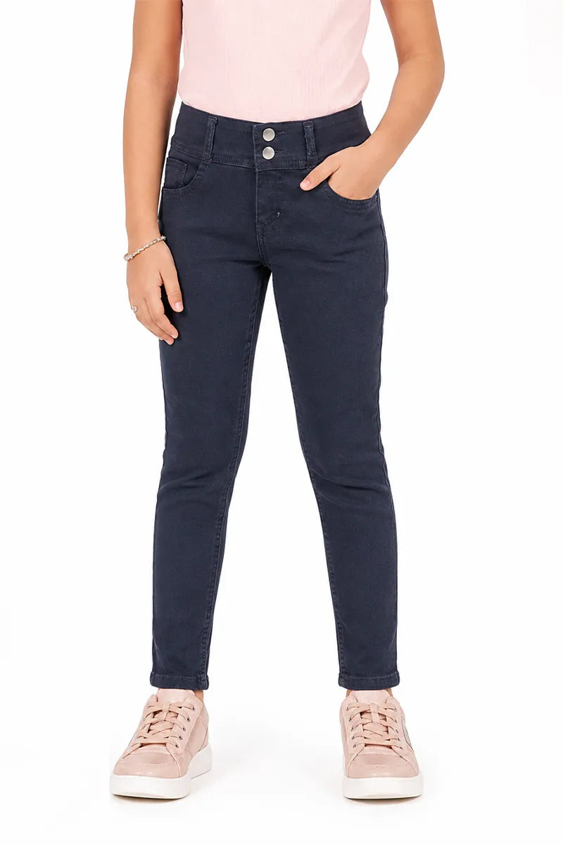 Girl's Denim Solid Regular Fit Jeans - Dark Grey - View 9