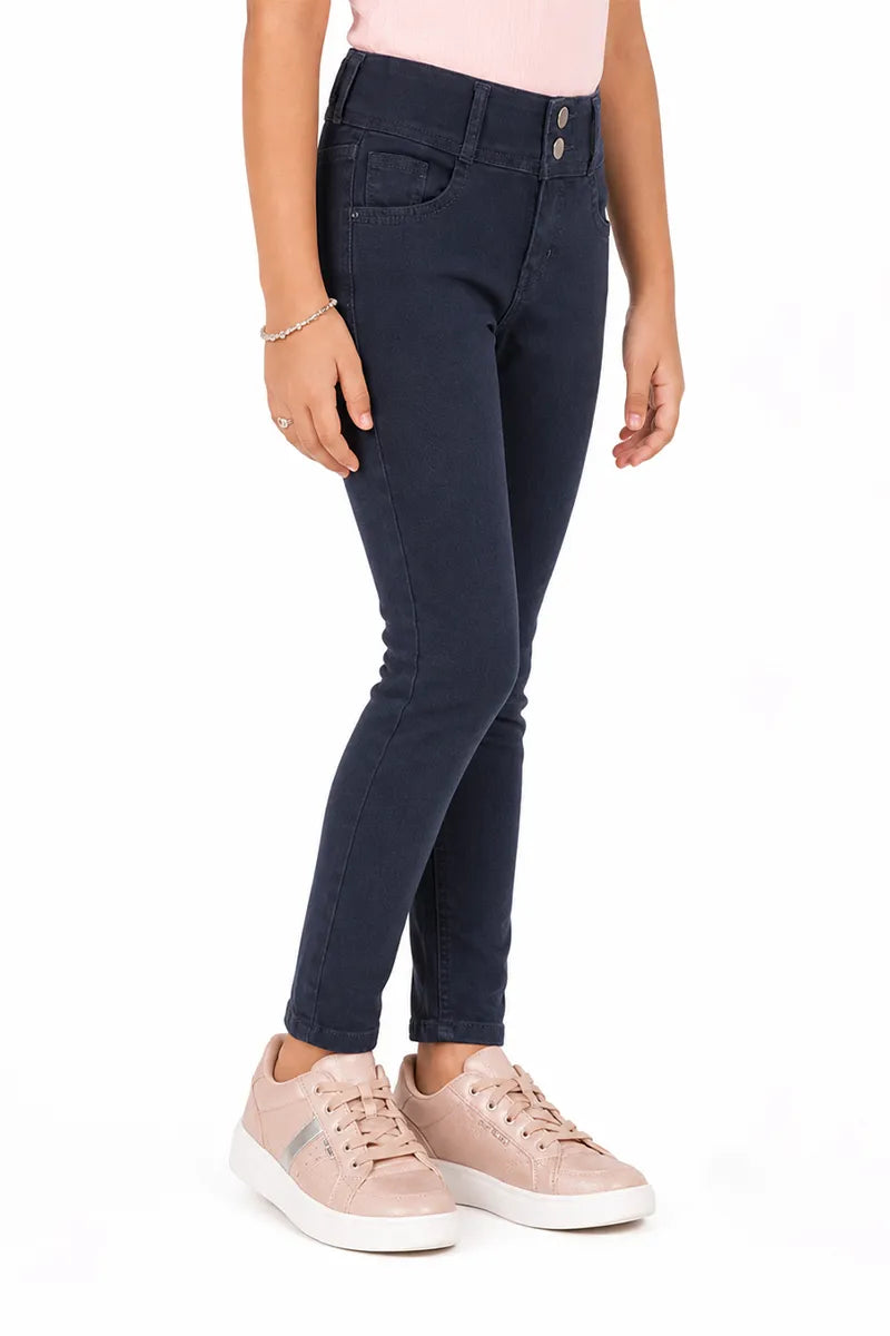 Girl's Denim Solid Regular Fit Jeans - Dark Grey - View 10