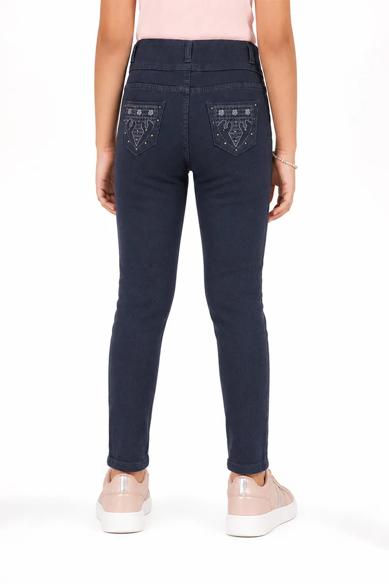 Girl's Denim Solid Regular Fit Jeans - Dark Grey - View 11