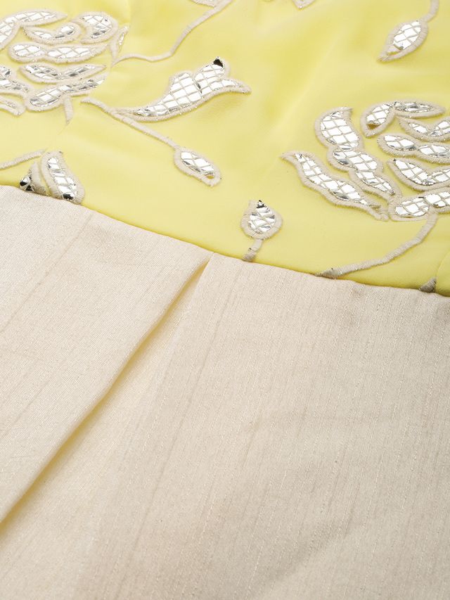 Bollywood Vogue Ready To Wear Beige N Yellow Embroidered Pleated Dress